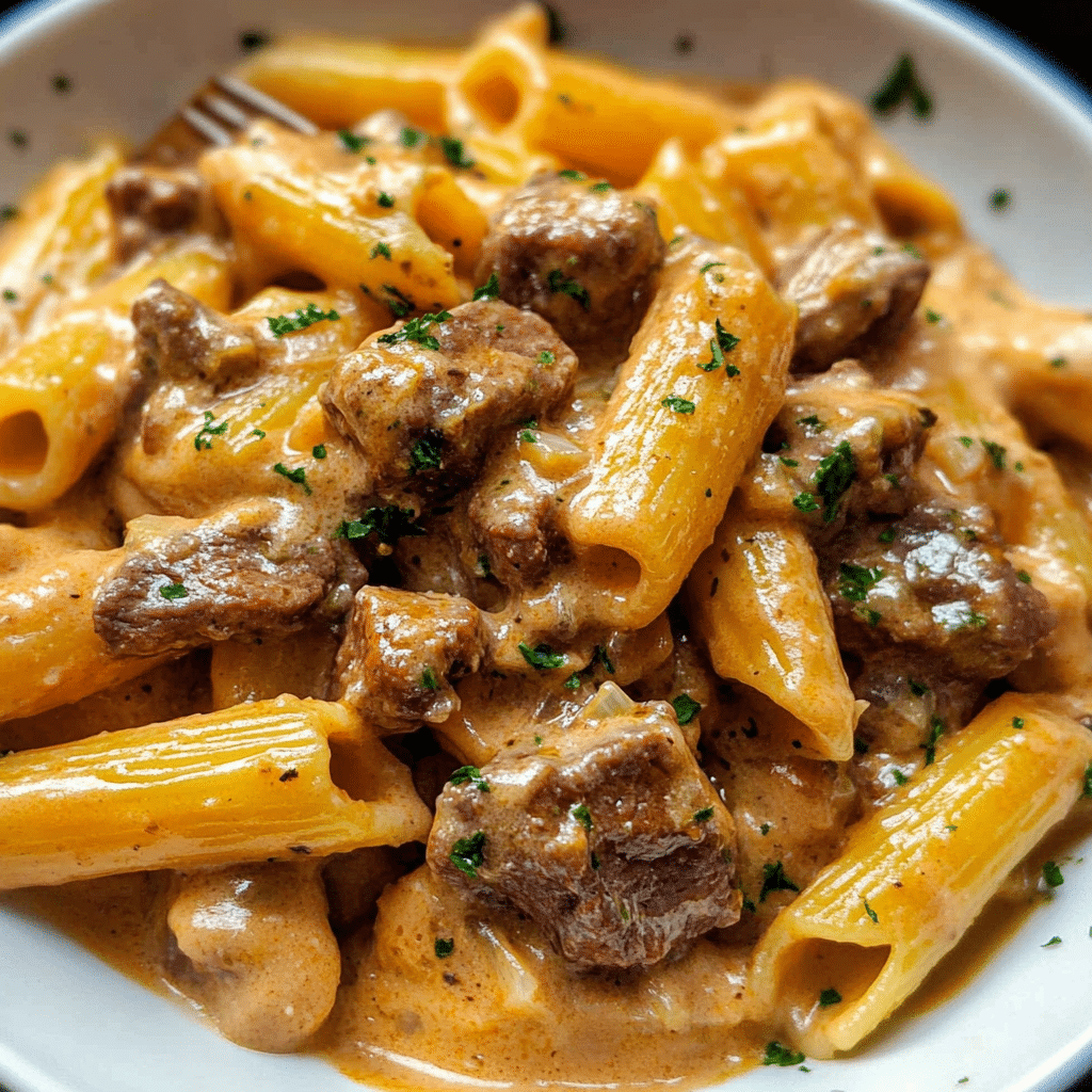 Beef Pasta in a Creamy Garlic Sauce
