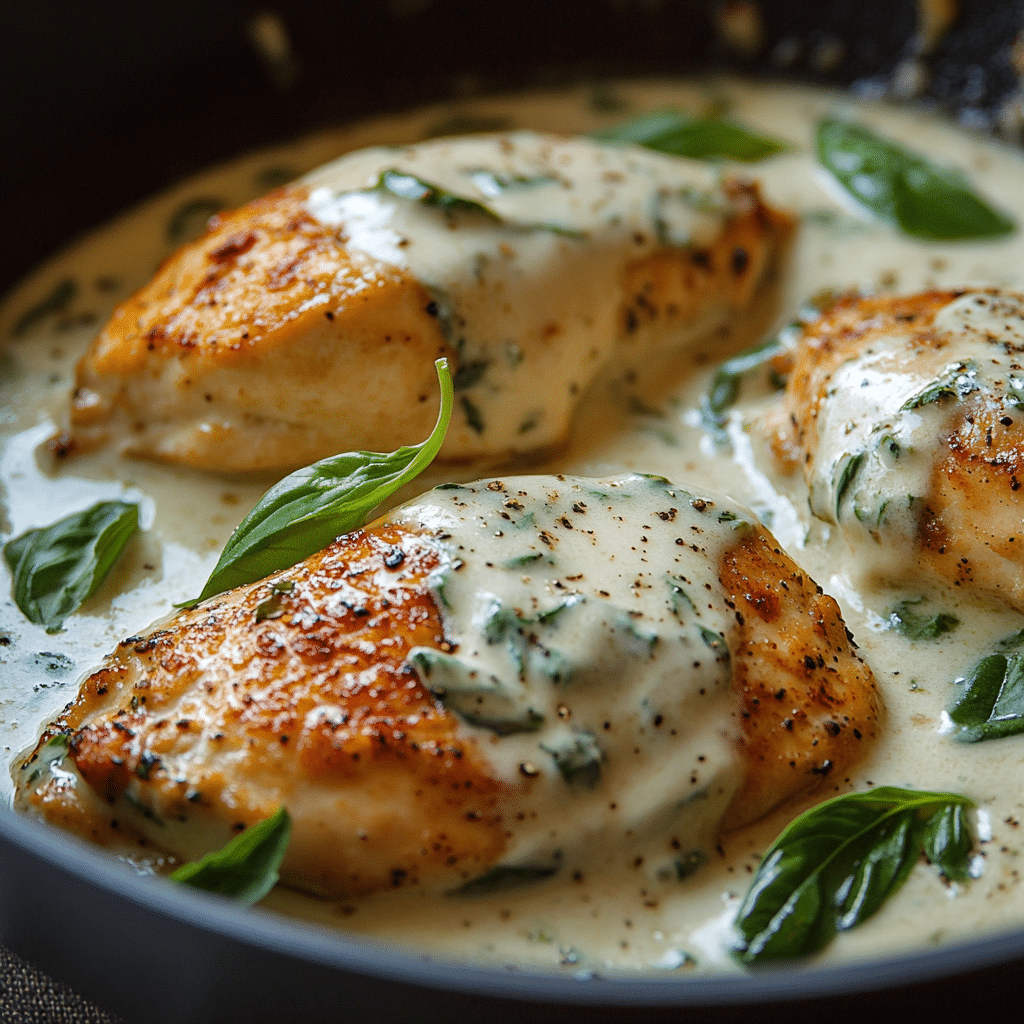 Mozzarella Chicken in Basil Cream Sauce