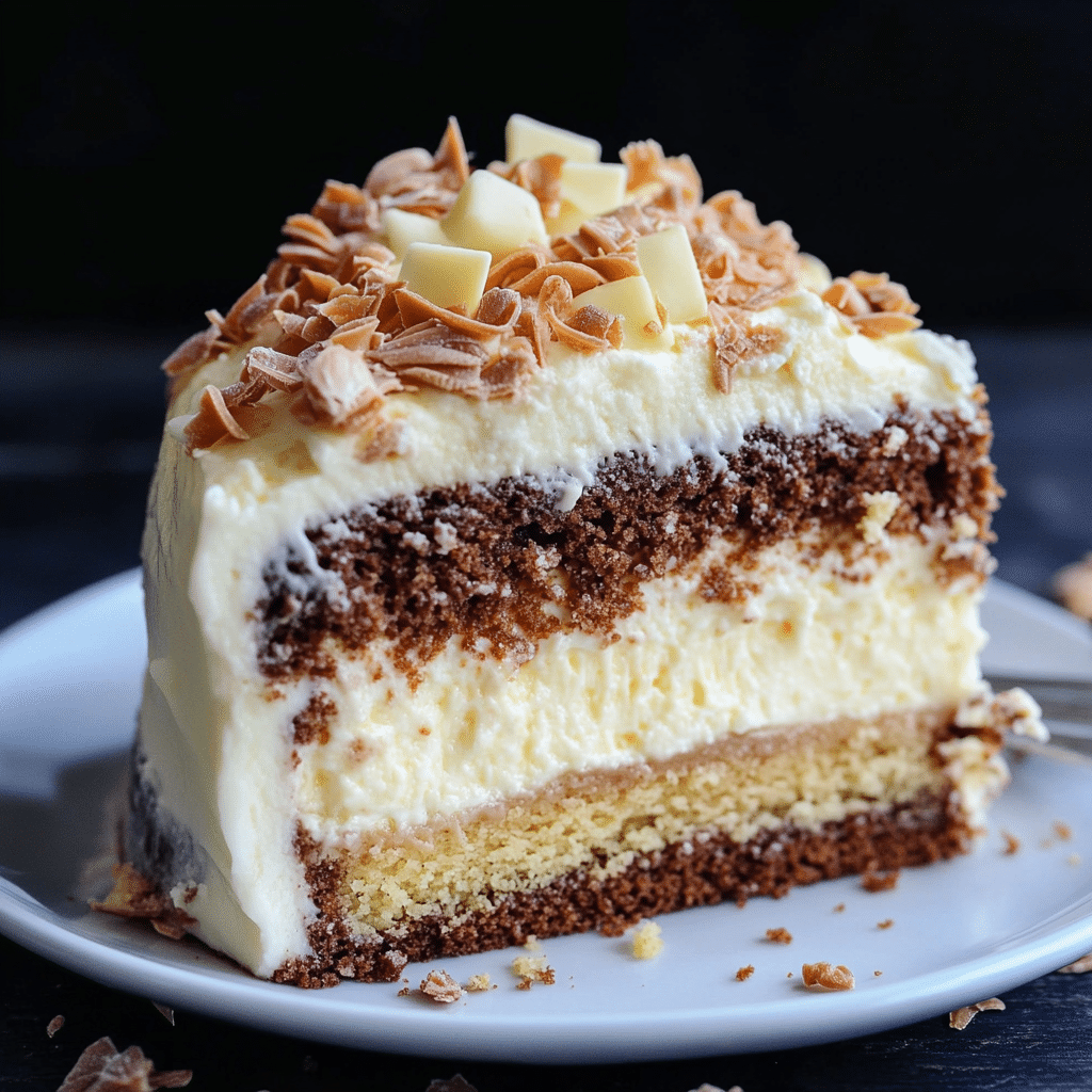 White German Chocolate Cake with a Cheesecake Center