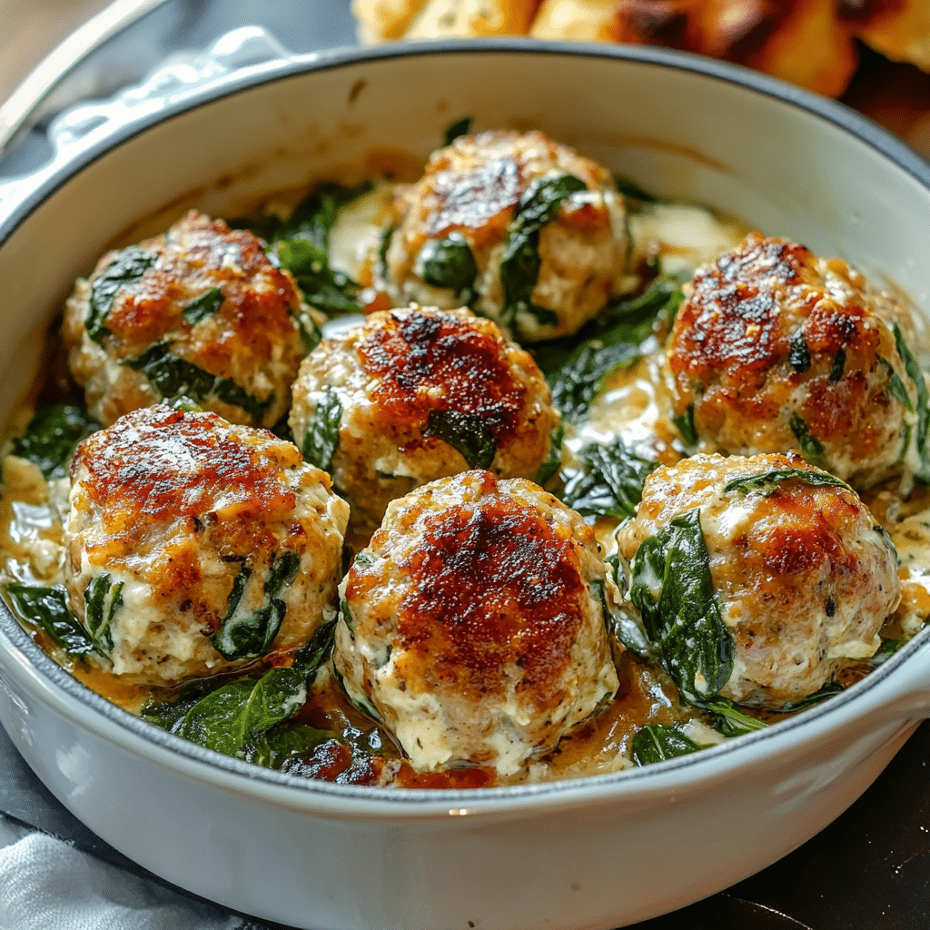 Baked Chicken Ricotta Meatballs with Spinach