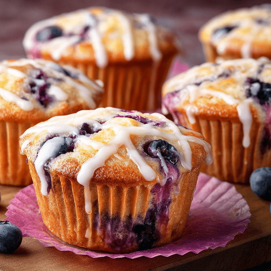 Blueberry Muffins with Lemon Glaze
