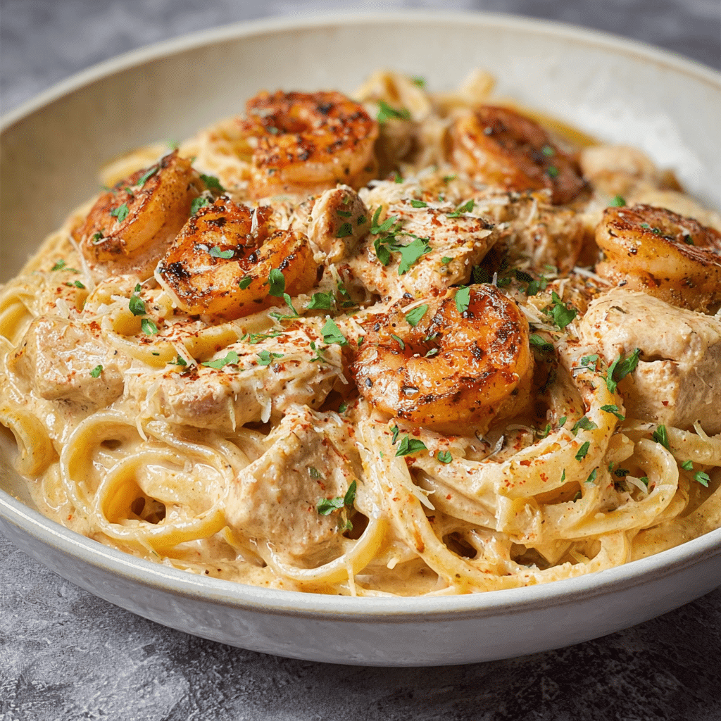 Creamy Cajun Shrimp and Chicken Pasta