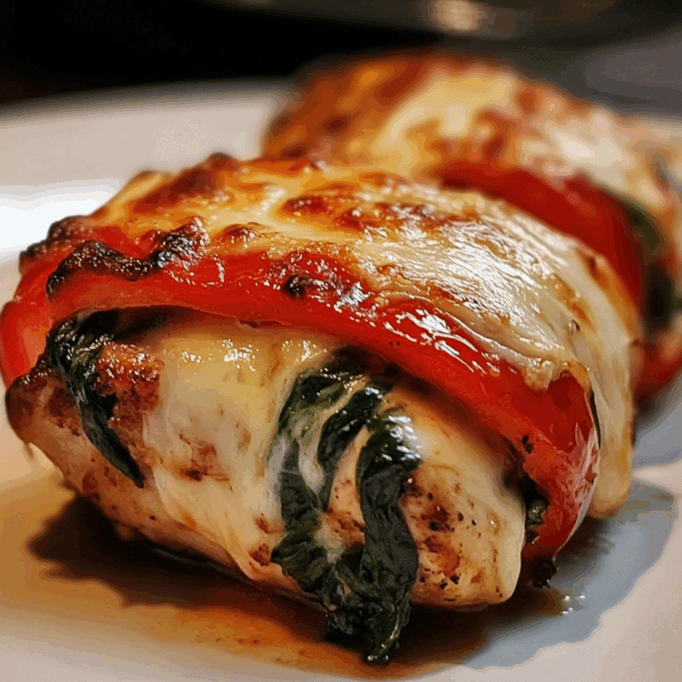 Roasted Red Pepper, Spinach, and Mozzarella Stuffed Chicken