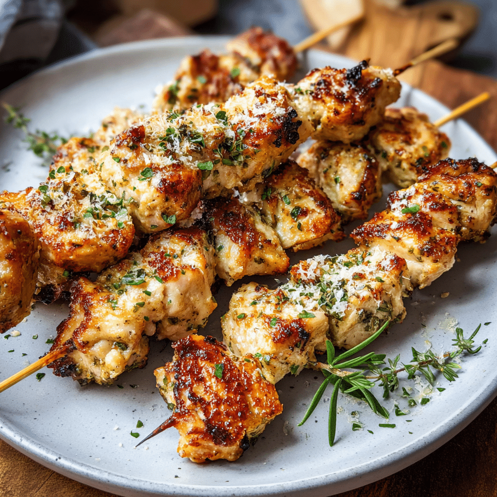Air Fryer Garlic Parmesan Chicken Skewers