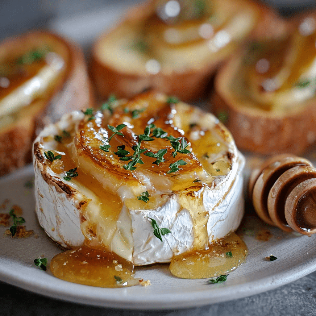 Baked Brie with Honey and Crostini