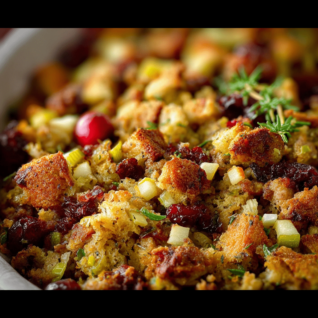 Sausage and Herb Stuffing with Apples and Cranberries