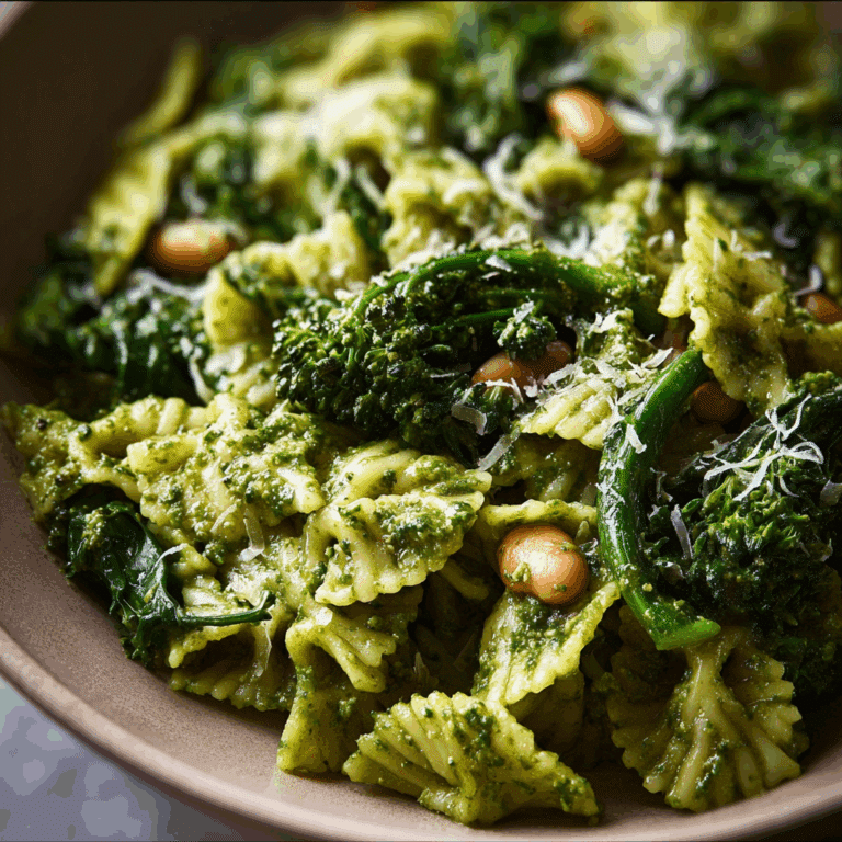 Spinach Pesto Pasta with Broccoli Rabe and Beans