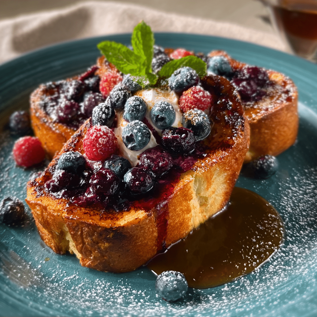 Roasted Blueberry French Toast Crostini